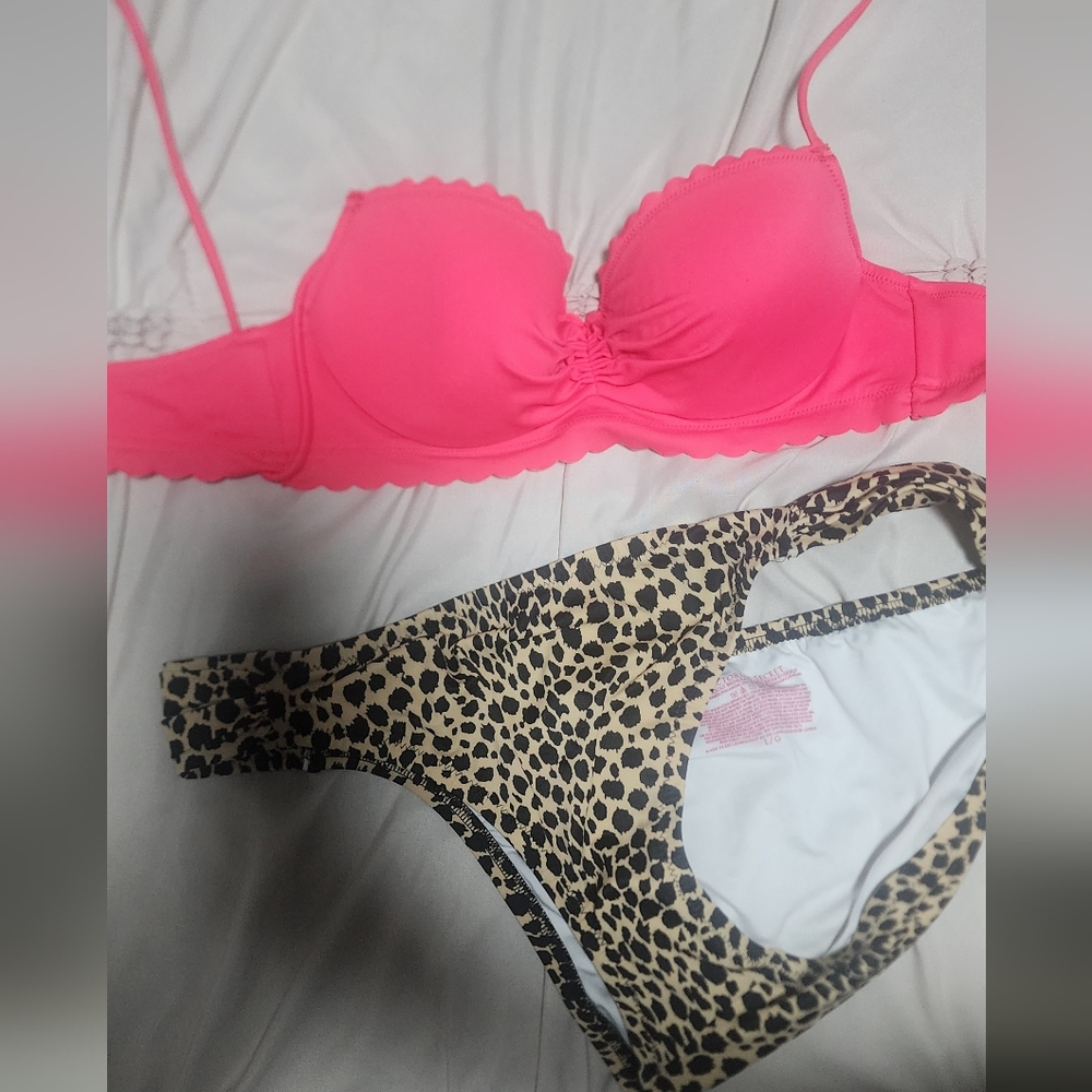 Victoria Secret Pink Bikini Top and Leopard Print Bottom